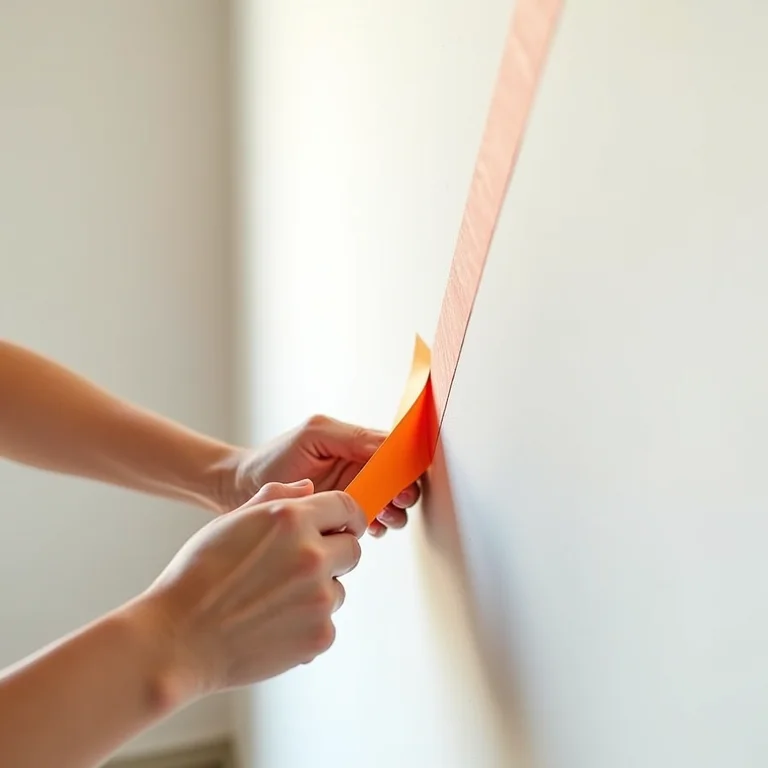 Mãos aplicando fita crepe para pintura geométrica