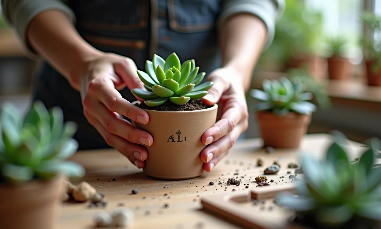 Mãos criando vaso para suculenta.