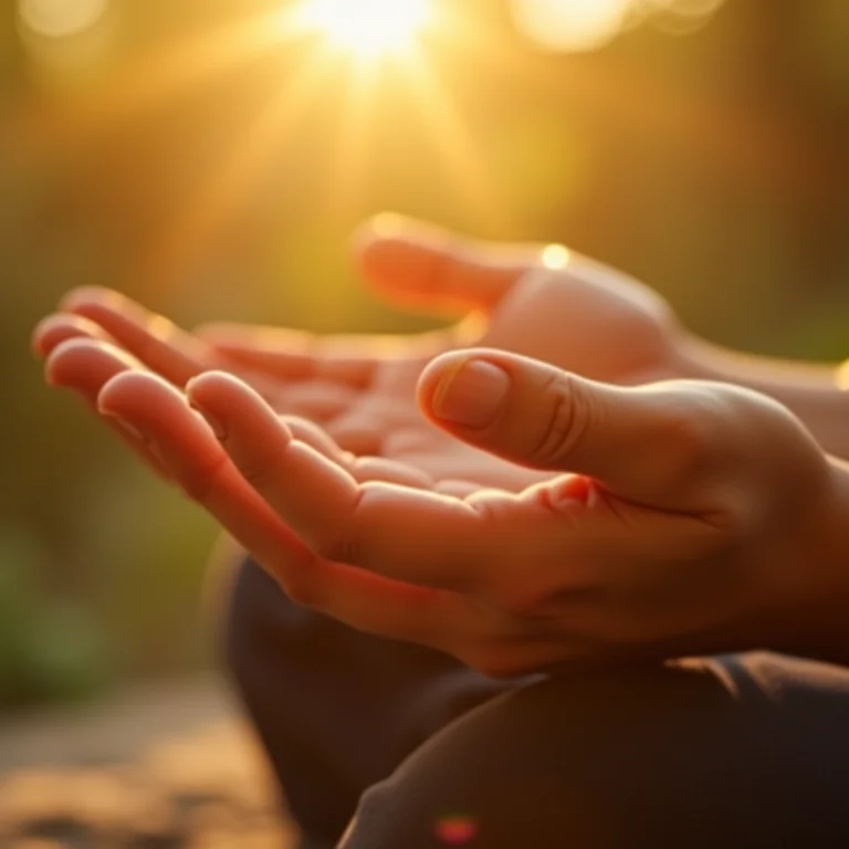Mãos em posição de meditação mindfulness.