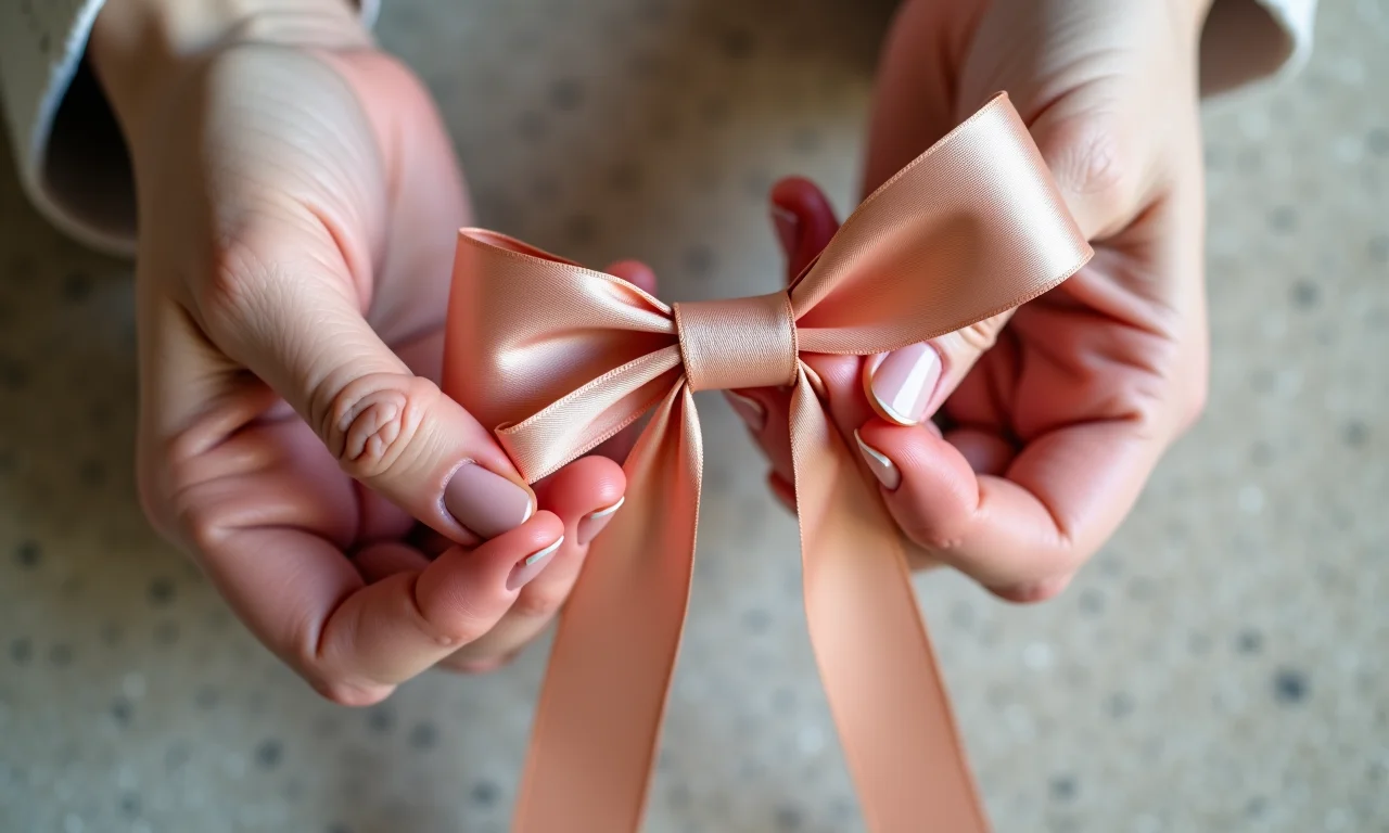 Mãos habilidosas fazendo um laço duplo perfeito.