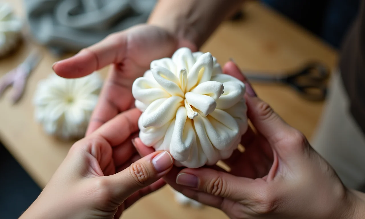 Mãos modelando um puff para um formato diferente.