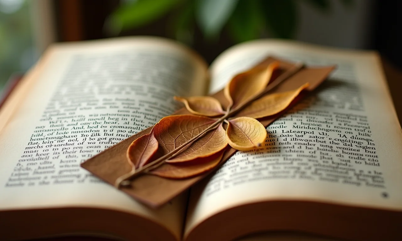 Marcadores de página com folhas secas.