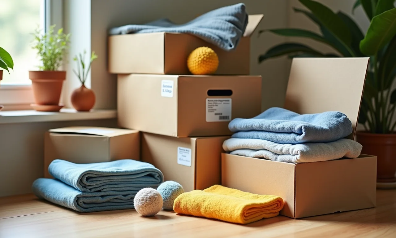 Materiais essenciais para organizar roupas de verão: caixas, etiquetas e sacos a vácuo.