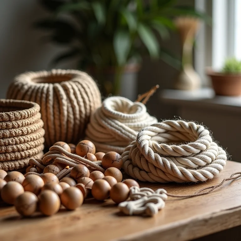 Materiais para macramê em uma mesa