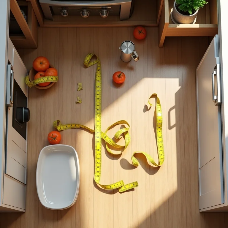 Medindo o espaço disponível na cozinha.