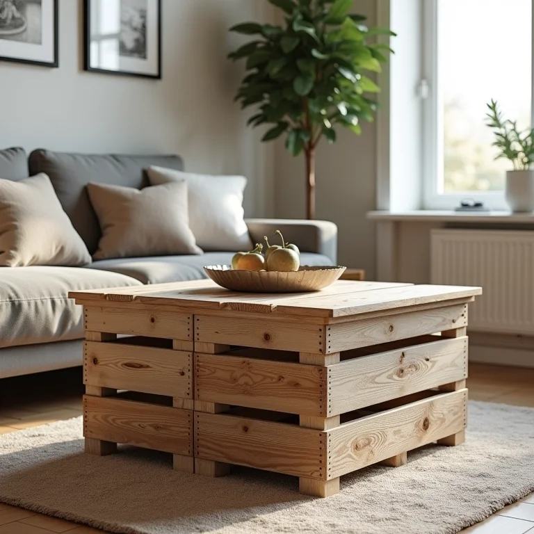 Mesa de centro feita com caixotes de feira repaginados