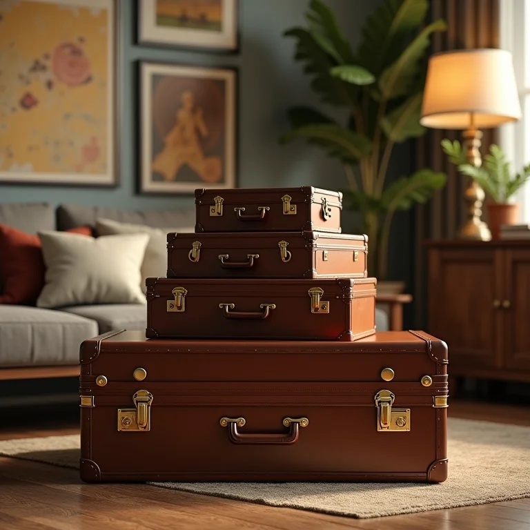 Mesa de centro feita com malas antigas