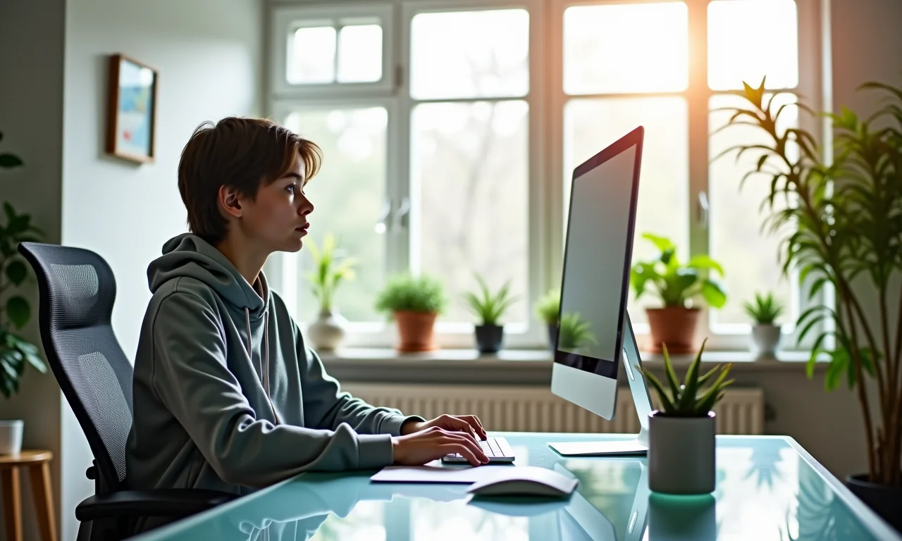 Mesa de escritório de vidro moderna para home office.