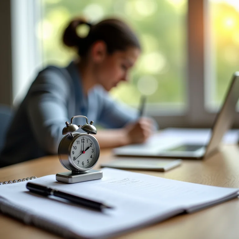 Mesa de trabalho com materiais para a técnica Pomodoro.