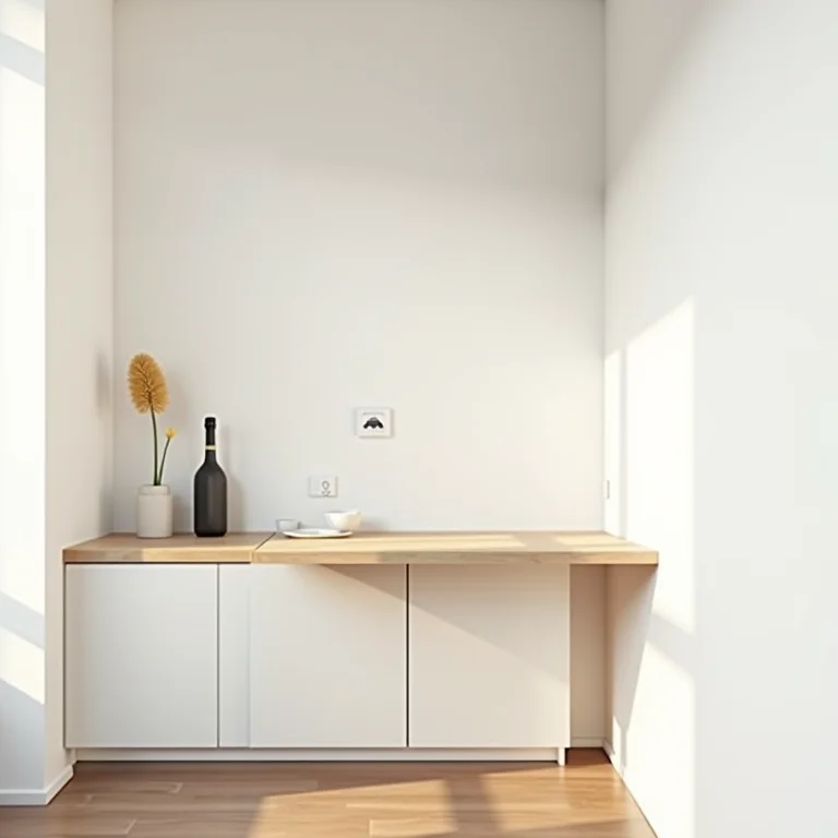 Mesa dobrável em cozinha compacta.