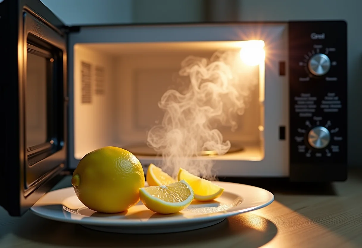 Micro-ondas limpo após a utilização do truque do limão