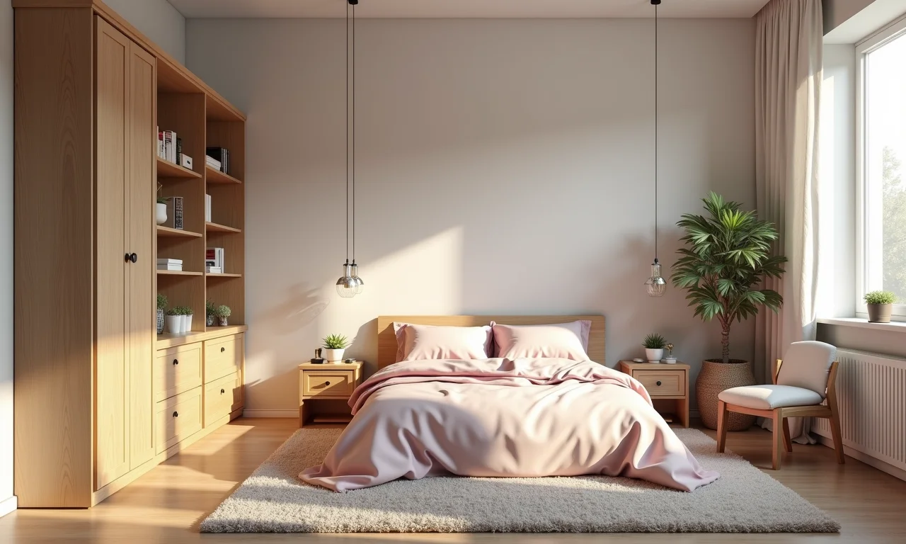 Móveis elegantes e funcionais em quarto de menina com tema de sereia.