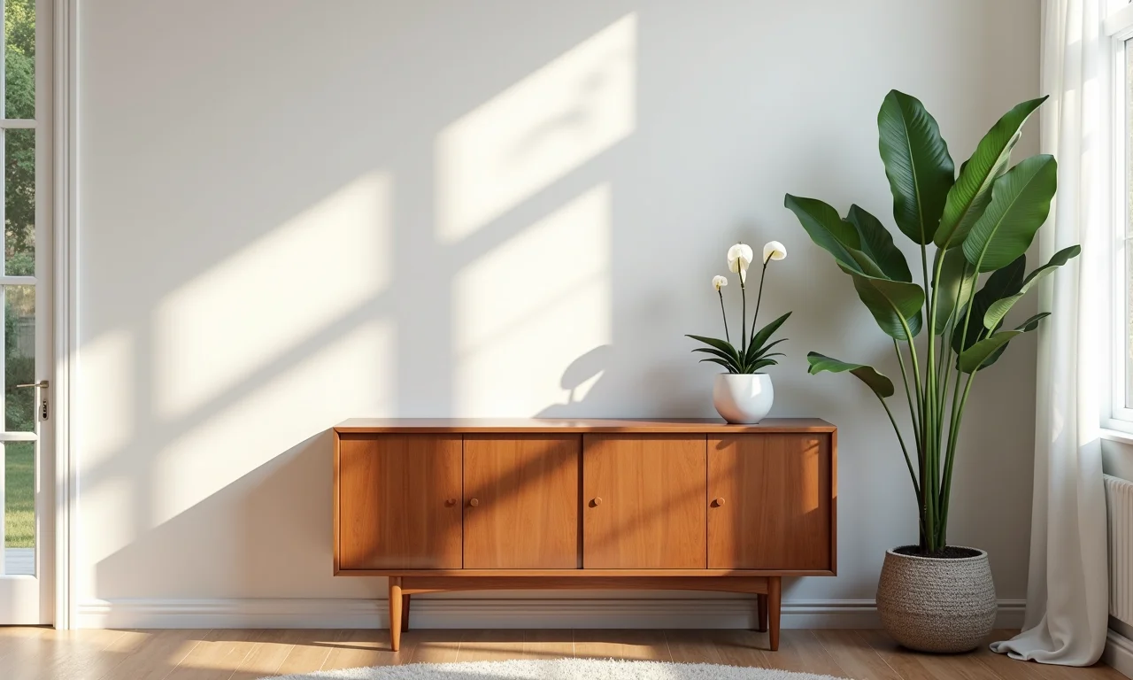 Móveis que valorizam a presença do lírio da paz.