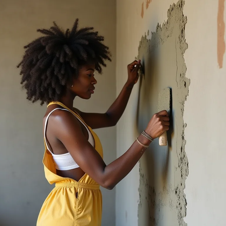 Mulher aplicando cimento queimado com diferentes técnicas