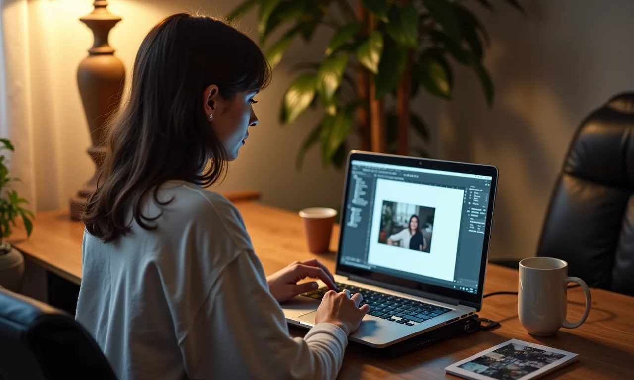 Mulher digitalizando fotos antigas com um scanner.