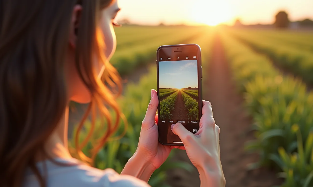 Mulher editando uma foto no celular antes de guardar.