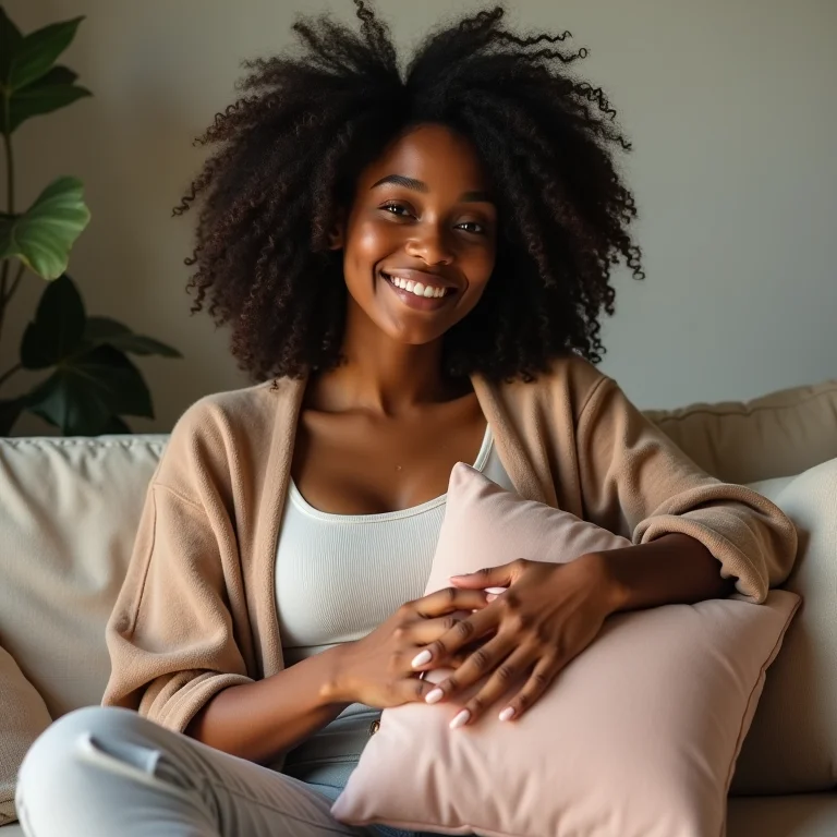 Mulher escolhendo cores de almofadas