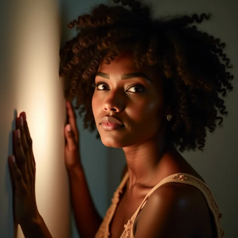 Mulher inspecionando parede em busca de imperfeições