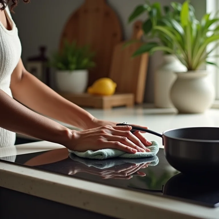 Mulher limpando manchas de gordura.
