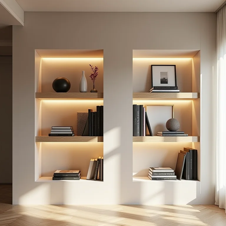 Nichos na parede com prateleiras soltas