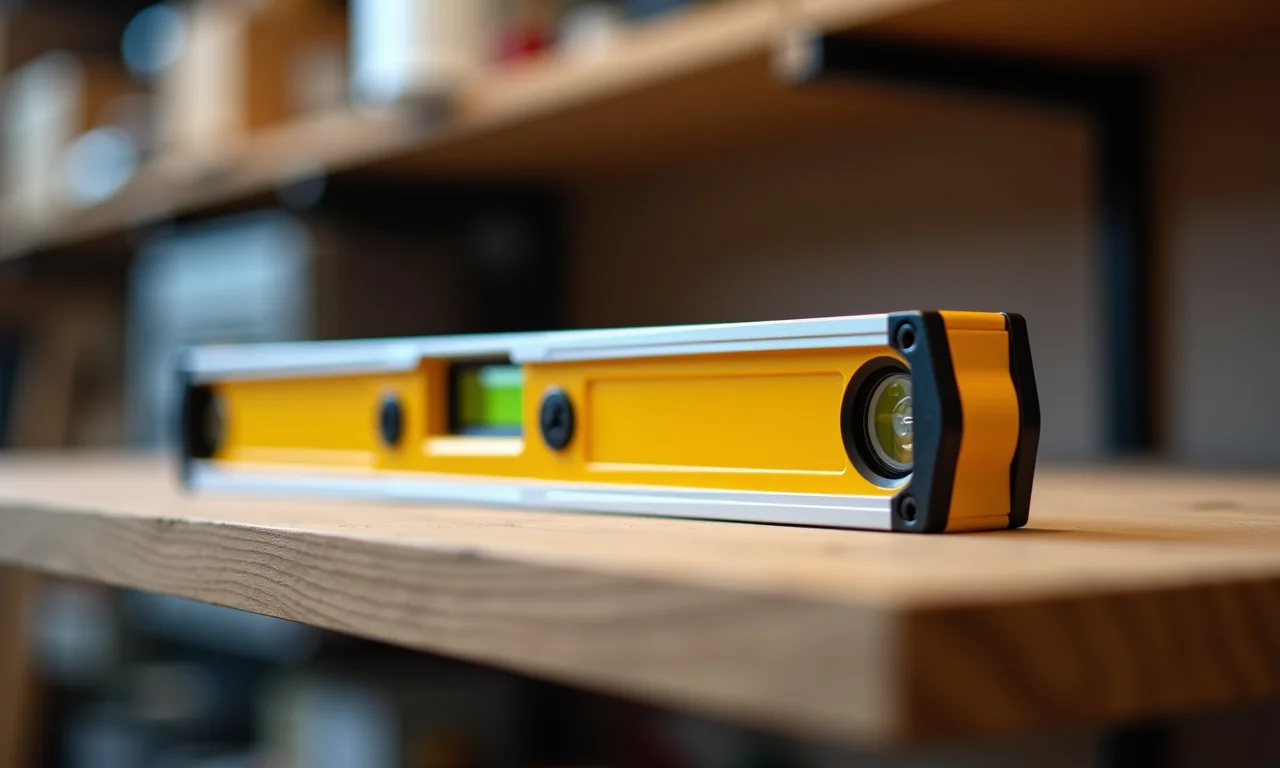 Nível garantindo que a prateleira esteja perfeitamente horizontal.