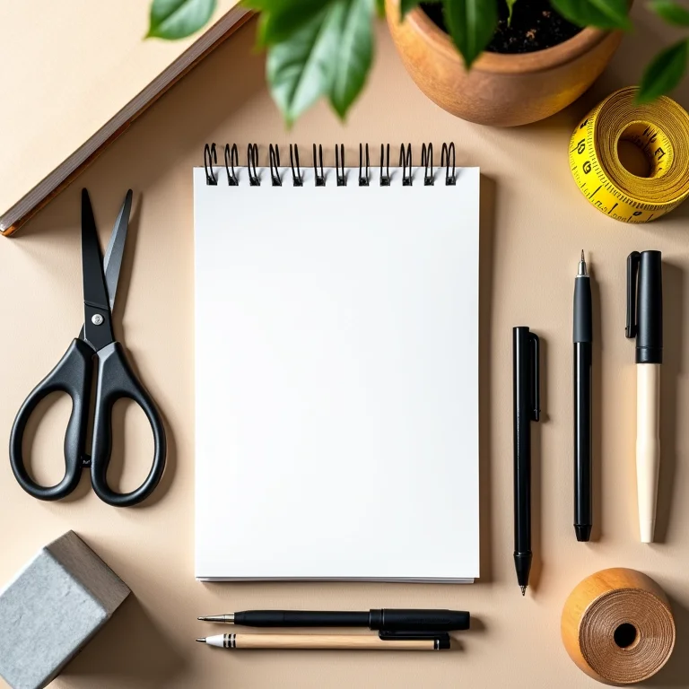 Organização de ferramentas essenciais em estilo flat lay