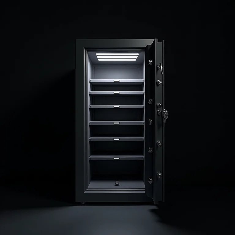 Organizadores internos dentro de um cofre.