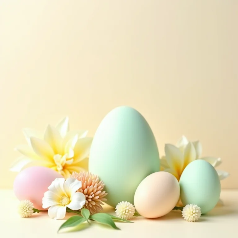 Ovos de Páscoa em tons pastel com flores delicadas