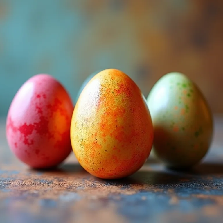 Ovos de Páscoa tingidos naturalmente com diferentes técnicas