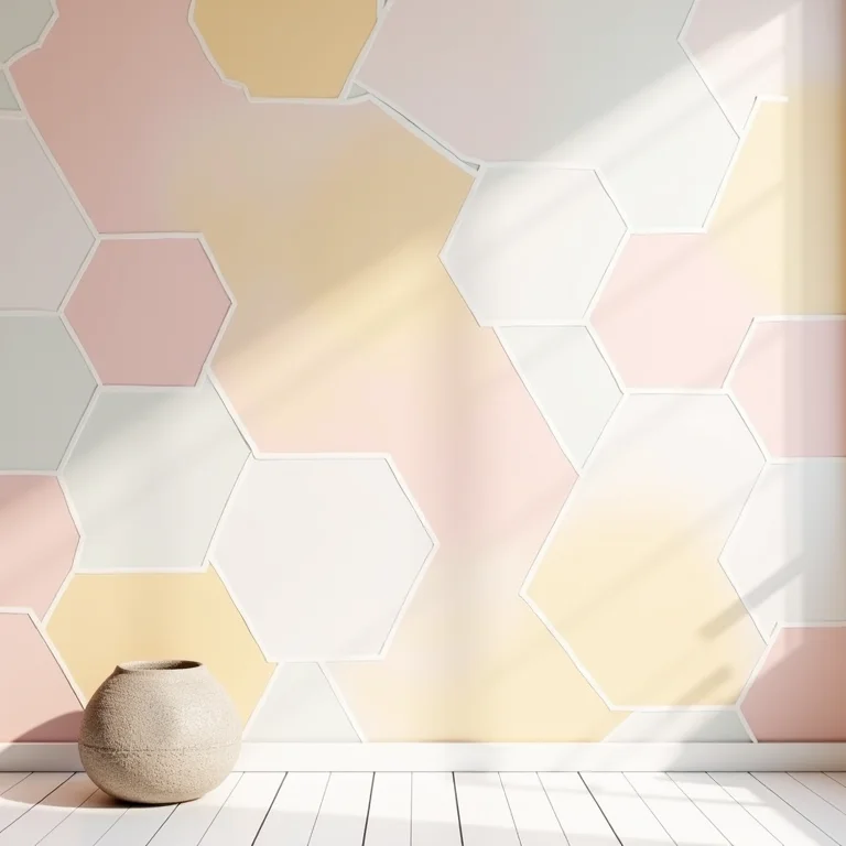 Padrão geométrico de hexágonos em cores pastel na parede