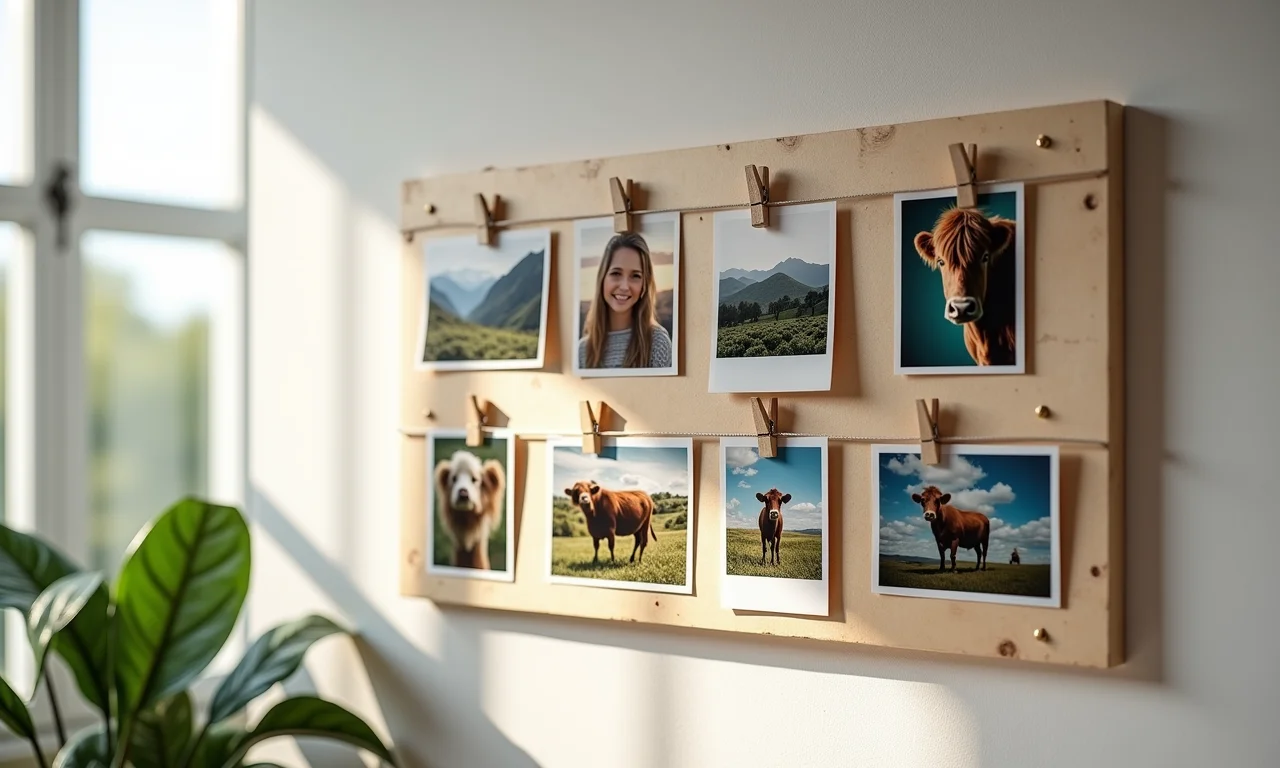 Painel de fotos personalizado com pregadores.