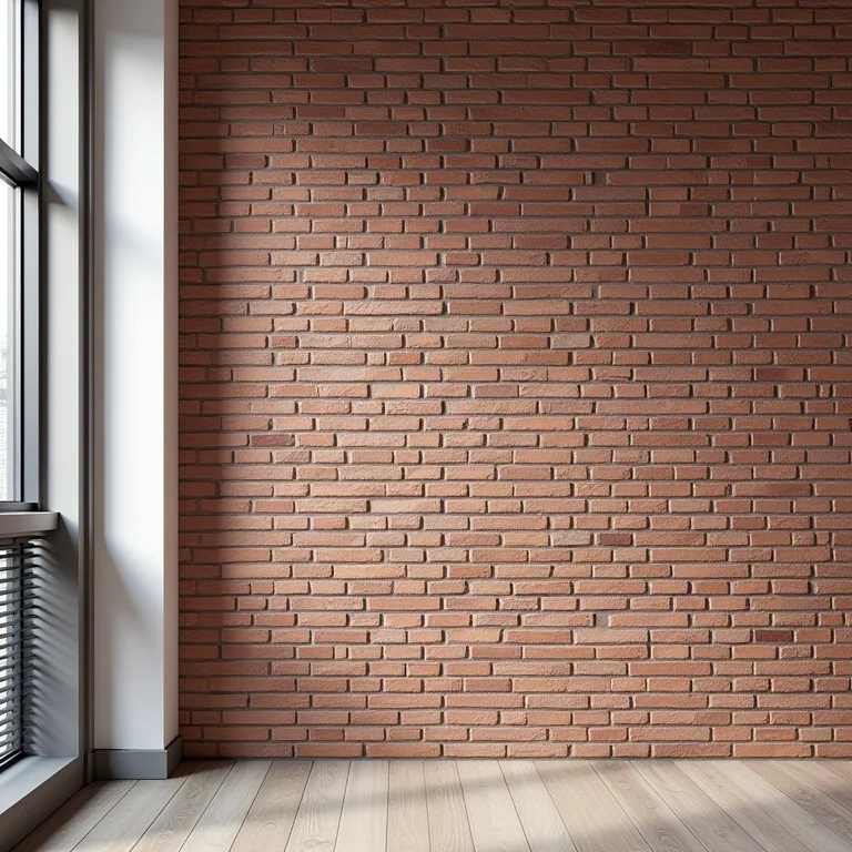 Painel de parede com tijolos falsos adicionando profundidade.