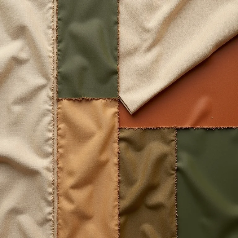 Paleta de cores e texturas que remetem ao campo: tons terrosos e materiais naturais