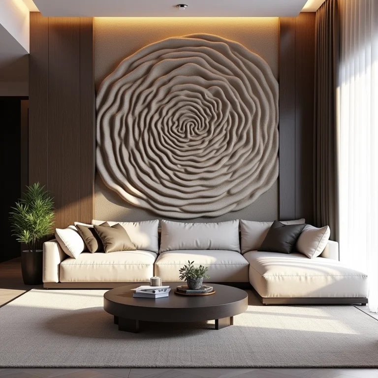 Papel de parede com ilusão de ótica combinando com a decoração.