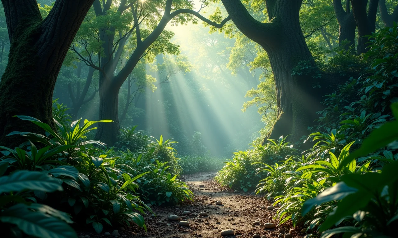 Papel de parede temático com design de folhagens exuberantes.