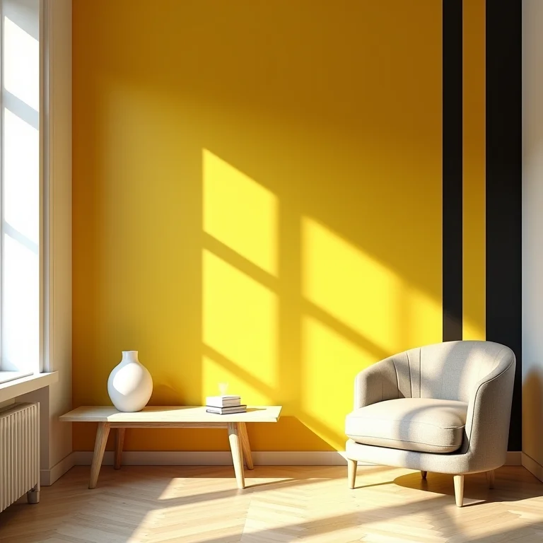 Parede com listras geométricas em amarelo e preto