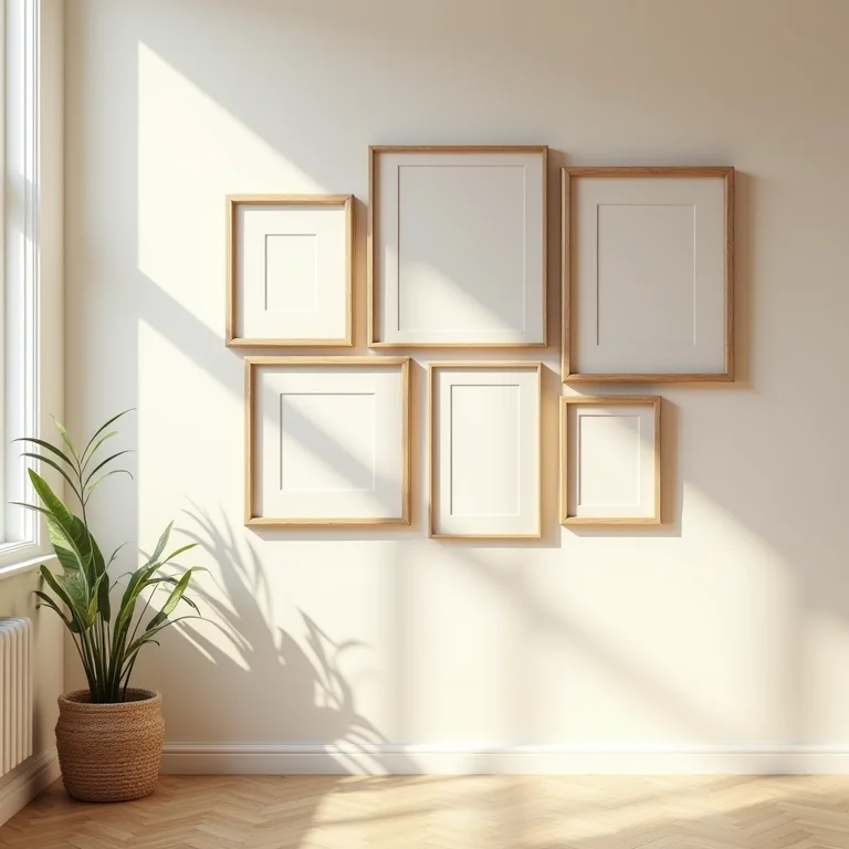 Parede de galeria com quadros e gravuras que não combinam perfeitamente