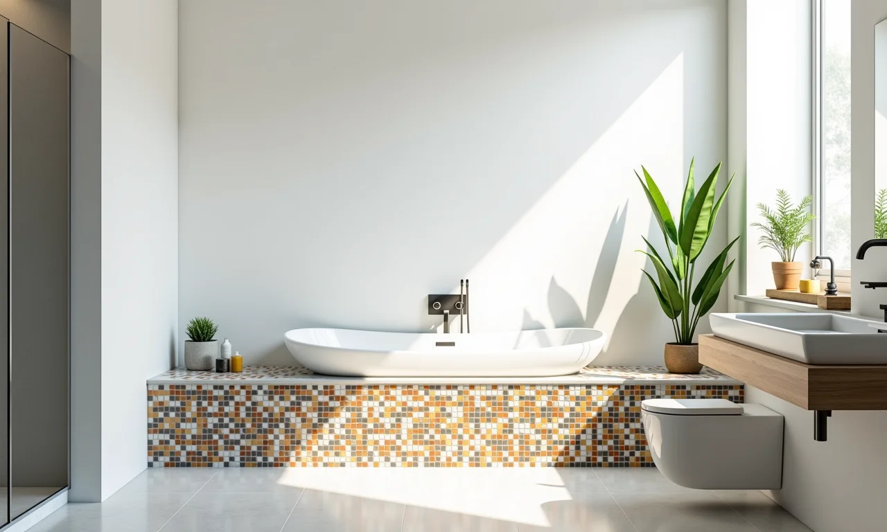 Pastilhas como rodapé criativo no banheiro.