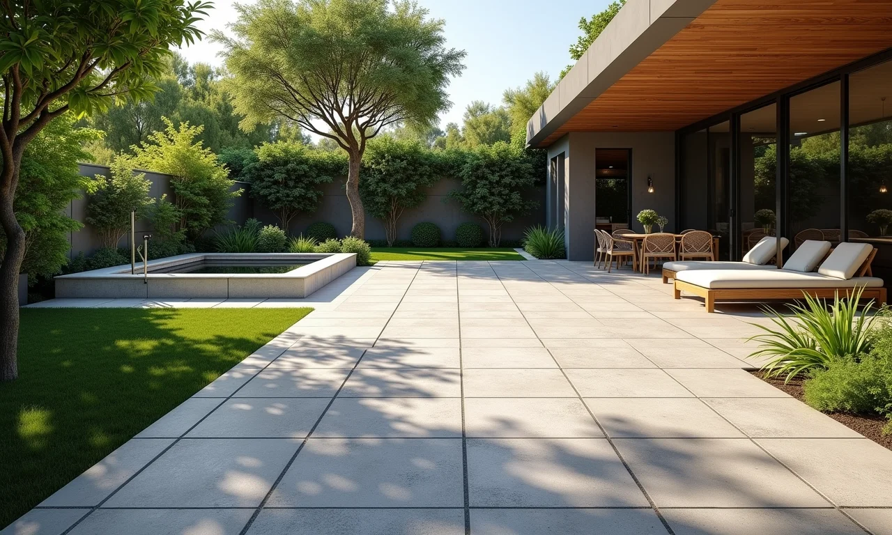 Pátio externo com placas cimentícias que imitam tijolinho.