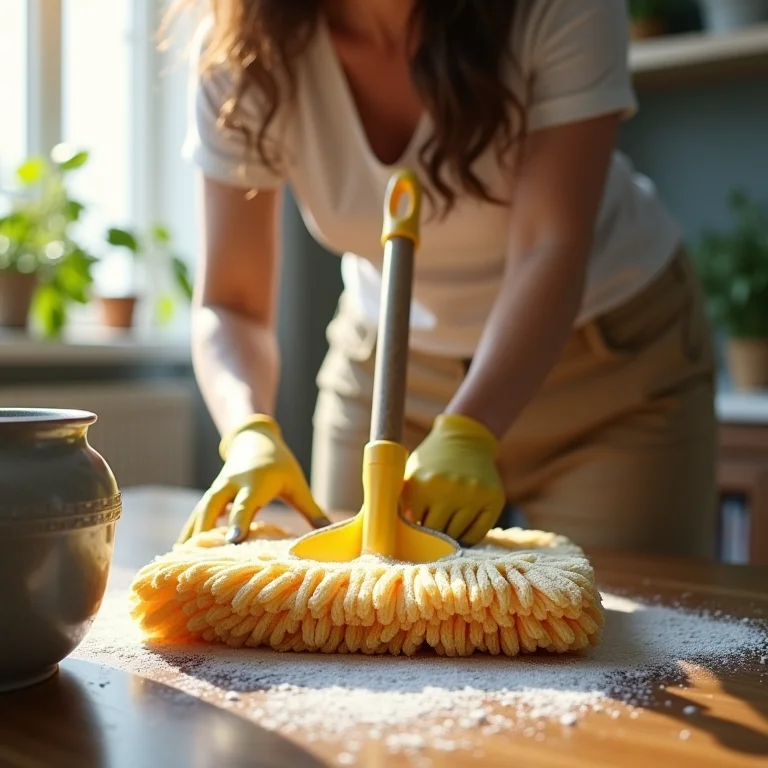 Pessoa cometendo um erro comum ao usar ferramentas de limpeza sujas.