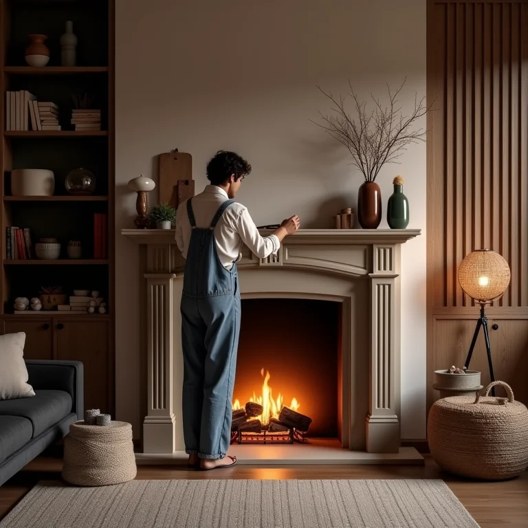 Pessoa decorando uma lareira seguindo um guia prático.
