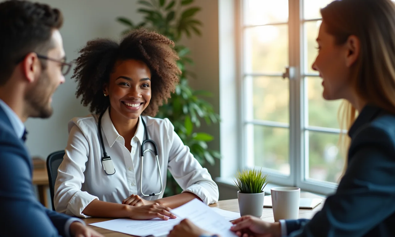 Pessoa entrevistando representante de empresa de limpeza, ambiente profissional.