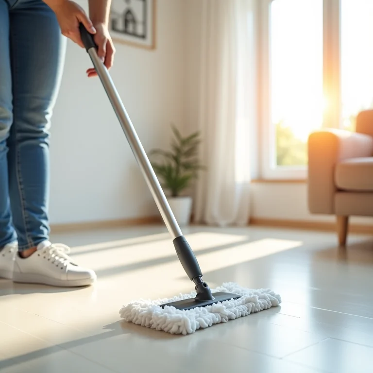 Pessoa limpando o chão rapidamente com rodo mágico