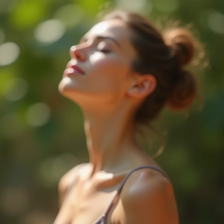 Pessoa respirando profundamente em ambiente natural.