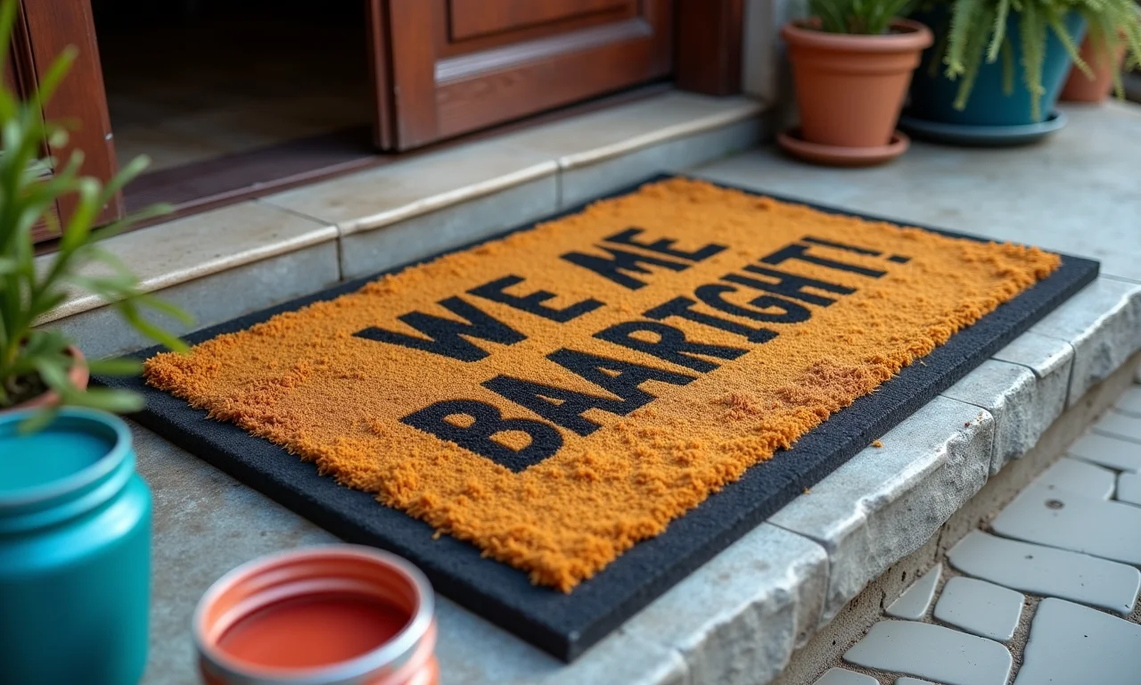 Pintando o capacho com tinta especial à prova d'água.