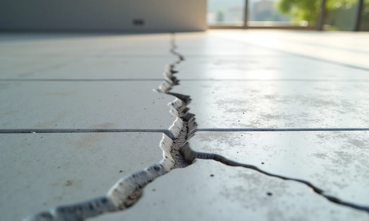 Piso de cimento queimado com pequena trinca.