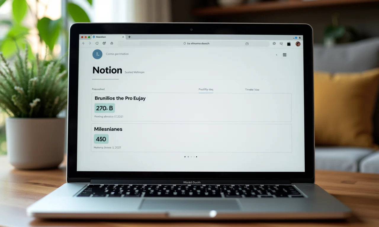 Planejamento de metas e prazos no Notion em um laptop.