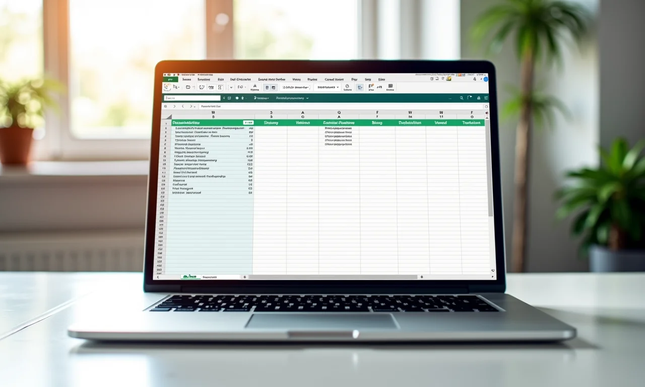 Planilha facilitadora para limpeza de eventos, aberta em um laptop.