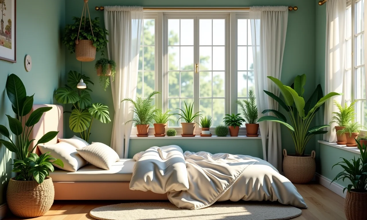 Plantas em quarto de menina com tema de sereia.