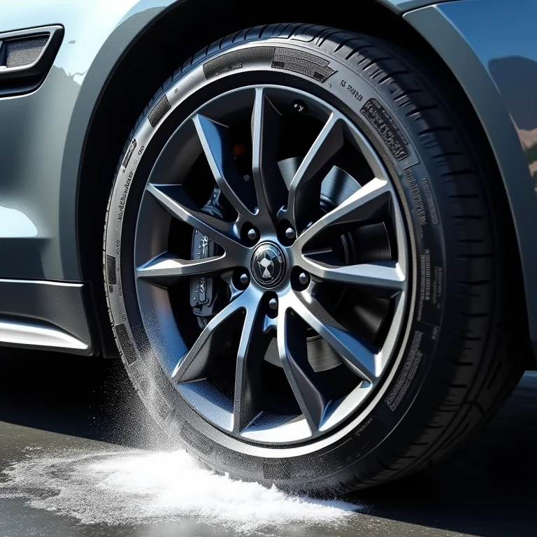 Pneus de carro sendo limpos